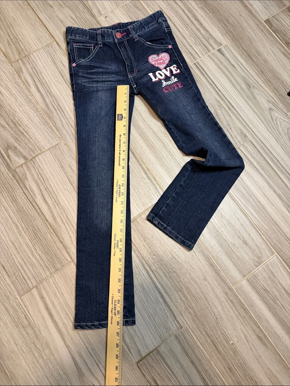 Girls' Dark Wash Jeans with Pink Heart Embroidery